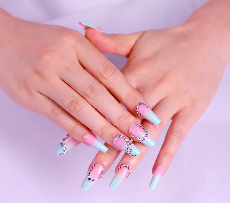 Pink Blue Ombre Ballerina Press On Nails