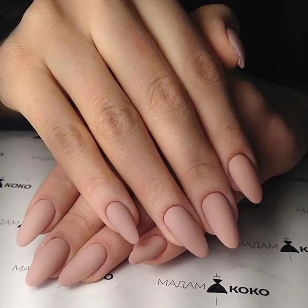Matte Almond Fake Nails - Red Nude Brown