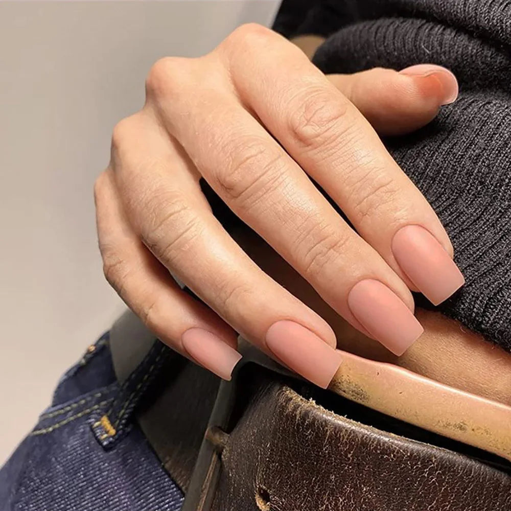Matte Almond Fake Nails - Red Nude Brown