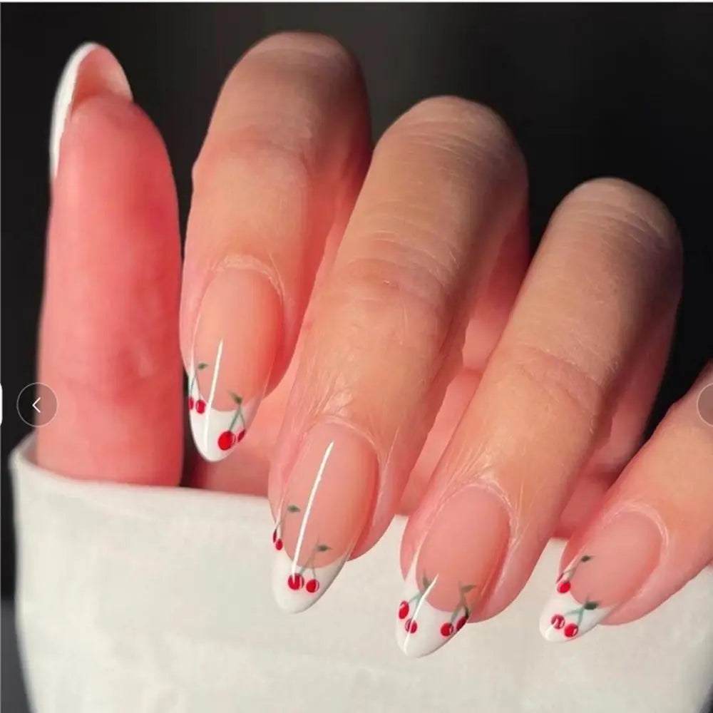 French Glitter Almond Press-On Summer Nails