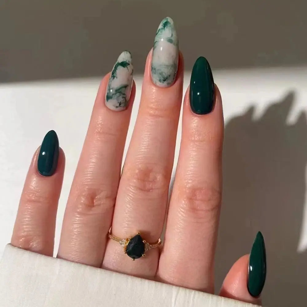 French Glitter Almond Press-On Summer Nails
