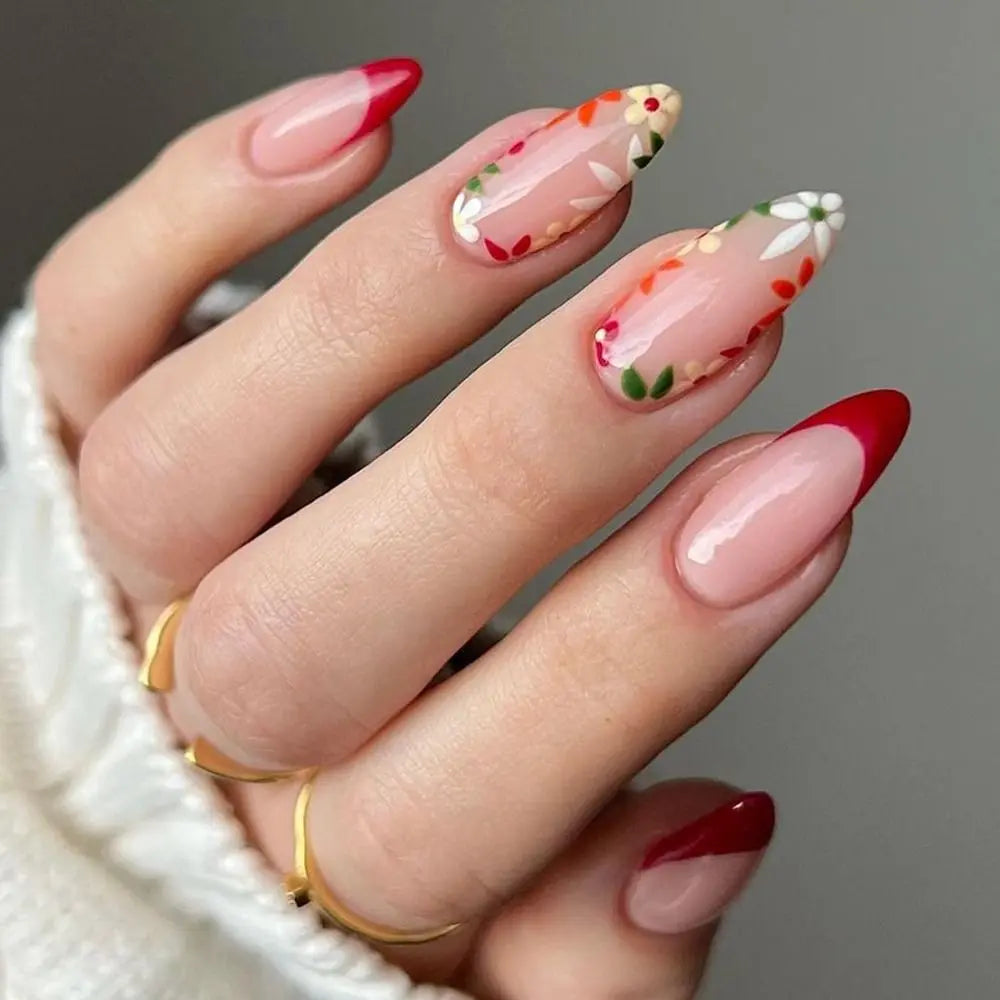 French Glitter Almond Press-On Summer Nails